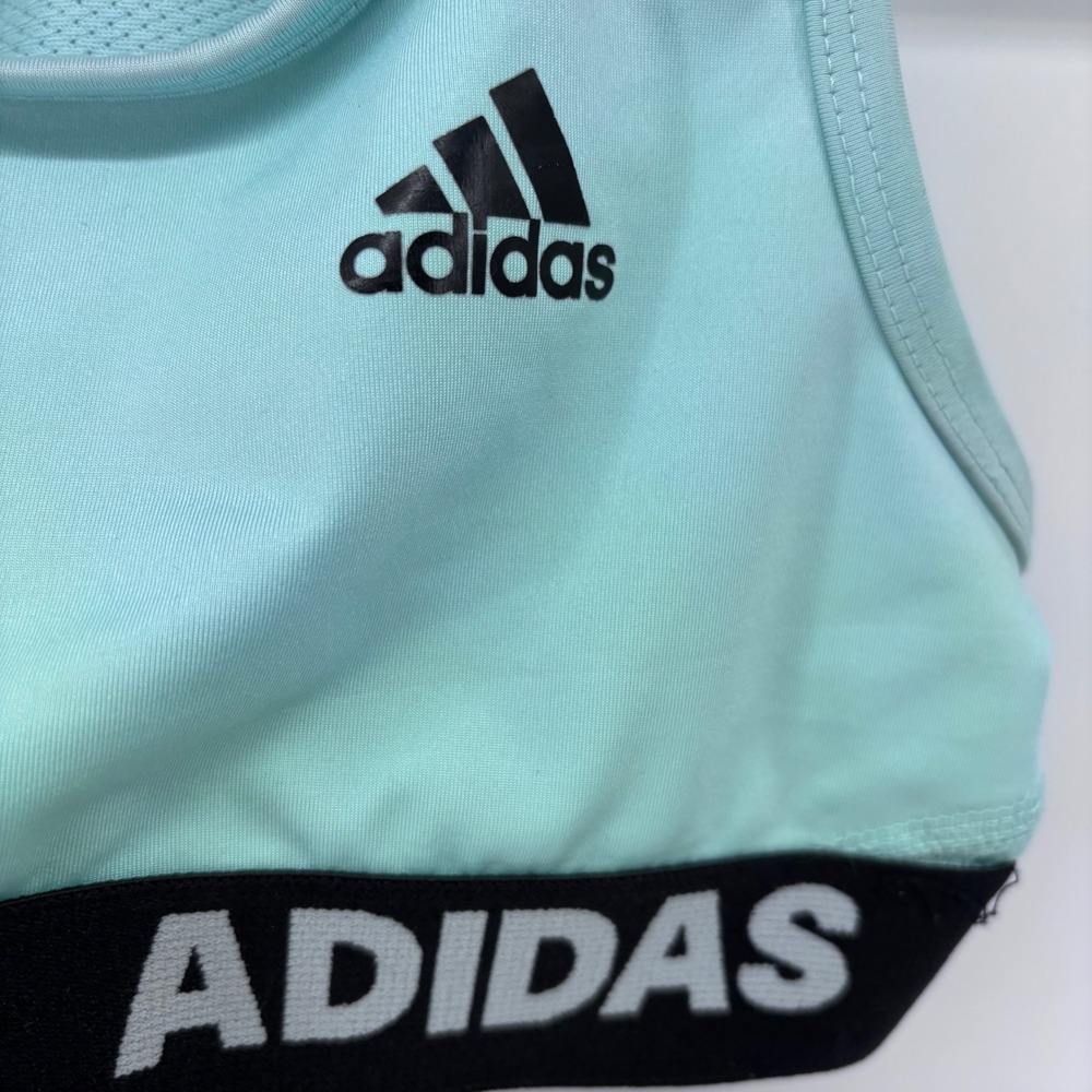 Adidas Racerback Sports Bra Light Blue Logo Activewear Girls Size L - Picture 2 of 4